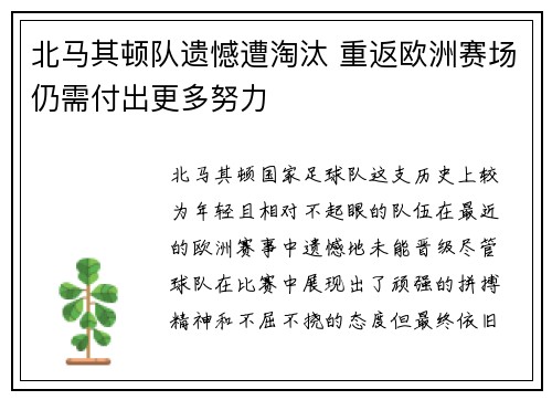 北马其顿队遗憾遭淘汰 重返欧洲赛场仍需付出更多努力 北马其顿队遗憾遭淘汰 重返欧洲赛场仍需付出更多努力
